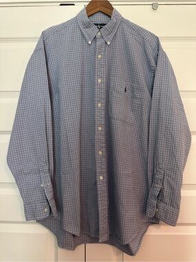 Ralph Lauren Navy/White Micro-Check Button-Down Shirt, L, “Big Shirt”, cotton